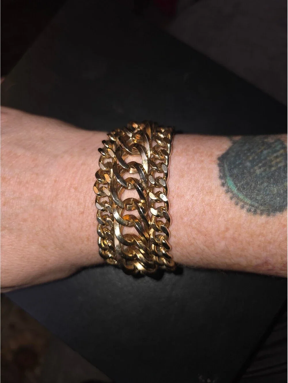 Vintage Chunky Gold Tone 3 Strand Cuban Curb Link Statement Bracelet